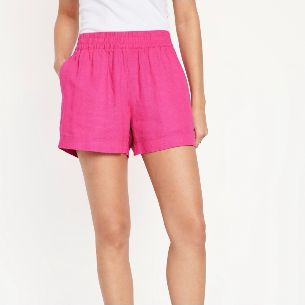 Bright Pink Linen Shorts with Pockets